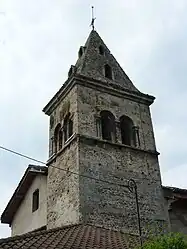 The bell tower of the church in Vourey