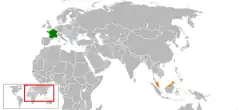 Map indicating locations of France and Malaysia