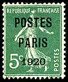 France, 1920: Bulk postage precancel marked for Paris