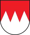 Argent, a chief indented gules (the Franconian Rake)