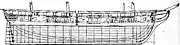 Drawing of hull plan of USS Cumberland as a frigate