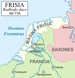 The Frisian Realm. The Frisian Kingdom covered only several the western district, and ended in 719, or, at its latest 734.