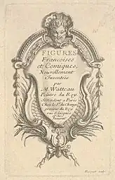 Baroque cartouche of the frontispiece for Figures françoises et comiques by Robert Hecquet, possibly 1702, etching in paper, Metropolitan Museum of Art, New York City
