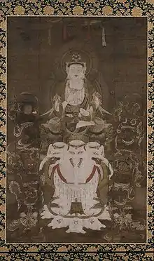 Fugen enmei, the Bodhisattva of Universal Virtue who Prolongs Life, 12th century. Ink, color, gold, and silver on silk.