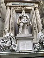 Statue of  Protestant leader Gaspard II de Coligny over the portal