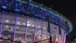 A multi-color LED lighting system was installed on the stadium's facade