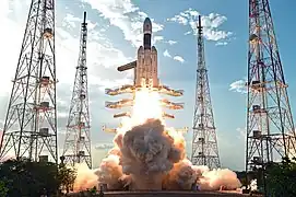 A Geosynchronous Satellite Launch Vehicle Mark III launching from Sriharikota Second