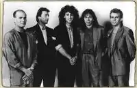 GTR, 1986.  L-R: Phil Spalding, Steve Hackett, Jonathan Mover, Steve Howe, and Max Bacon.