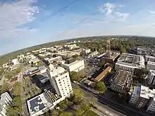 An aerial shot of a city.