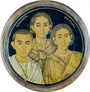 A gold glass portrait of a Roman family, most likely from Roman Egypt, 3rd century AD