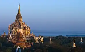 Ornate temple, lit by the sun