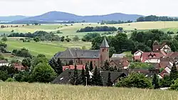 A view of Geiselbach from the north, with the church St. Maria Magdalena