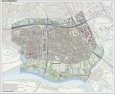 Detailed topographic map of Barendrecht