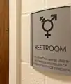 Androgyne + male + female symbol identifying unisex / inclusive restroom