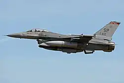 A US Air Force F-16 Fighting Falcon of the 52nd Fighter Wing based at Spangdahlem.