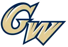 The buff and blue logo of the George Washington University Colonials