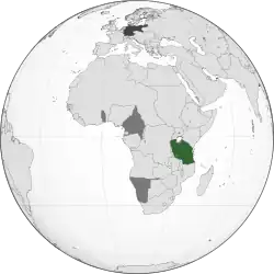 Green: German East AfricaDark gray: Other German possessionsDarkest gray: German Empire (1911 borders)