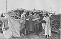 German officers and troops manning a wireless field telegraph station during World War I