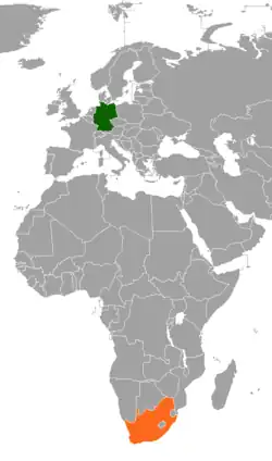 Map indicating locations of Germany and South Africa