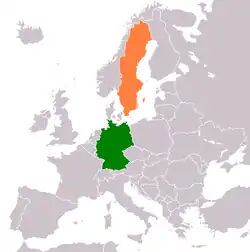 Map indicating locations of Germany and Sweden