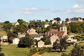 The church and surrounding buildings in Germenay