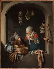 Haringverkoopster met jongen,  1664, Leiden Collection