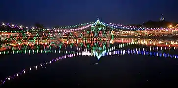 View of decorated Ghadiarwa pond on the occasion of Chhath festival, Birgunj, Nepal