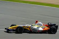 Fisichella driving the R27 at the British Grand Prix.