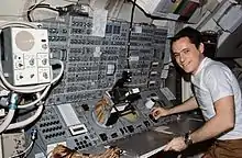 Gibson at the controls of the Apollo Telescope Mount