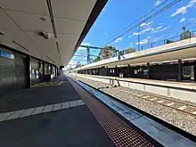 A lowered train station platform