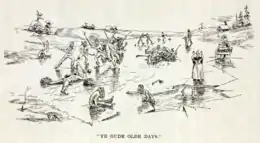 Cartoon drawing of hockey game and people falling through the ice