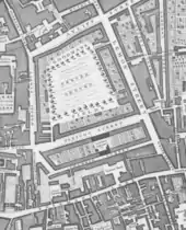 Image of John Rocque's Map of London, 1746, illustrating the tenterground in Goodman's Fields where Cooke was born