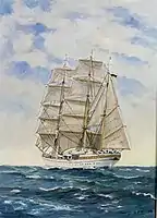 Gorch Fock, painting of her early days at sea by the Swedish artist Gunnar Larsson (1907–1982).