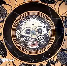 Fig. 13. Gorgoneion; Attic kylix cup, Paris, Cabinet des Medailles 320 (late sixth century)