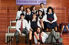 High-school seniors sitting on bleachers