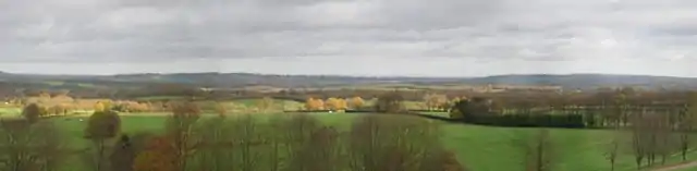 Panorama from the South Downs, above the village and facing north.