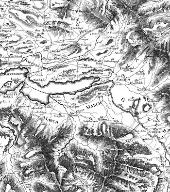 1796 map of eastern Lake Zurich and the Linth River