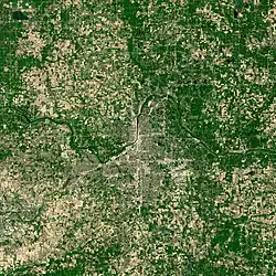 Satellite image of the city of Grand Rapids and its surrounding area.