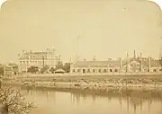 An 1855 photograph of the same two institutions. In 1857, Grant Medical College became one of three institutions affiliated with the newly established University of Bombay. The college was funded partly by the Jeejeebhoy family and partly by the East India Company.