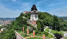 South view of the clock tower in Graz