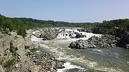 The Potomac River descends along the northern edge of the Cascades community until it reaches Great Falls Park 8 miles (13 km) downstream.