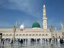 The Green Dome over Muhammad's tomb, and the smaller silver dome next to it.