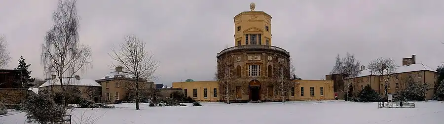 Green Templeton College in the snow, Oxford.