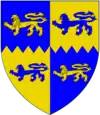 Arms of Gregory Cromwell, 1st Baron Cromwell: Quarterly, per fess, indented, azure and or, four lions passant counterchanged