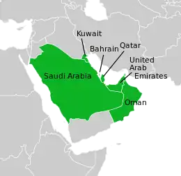 Map indicating GCC members