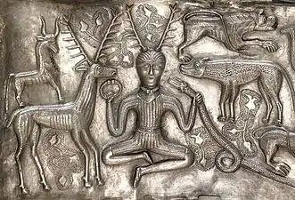 Antlered figure on the Gundestrup cauldron.