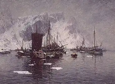 Fiskebåter ved Reine by Gunnar Berg (without year)