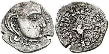 Coin of Skandagupta (455-467), in the style of the Western Satraps.