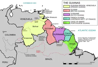 Republic of Independent Guiana shown in dark green