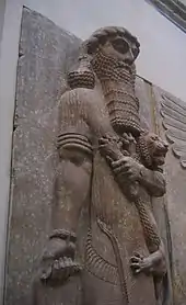 High relief hero clutching lion, from the entrance to the throne room at Khorsabad